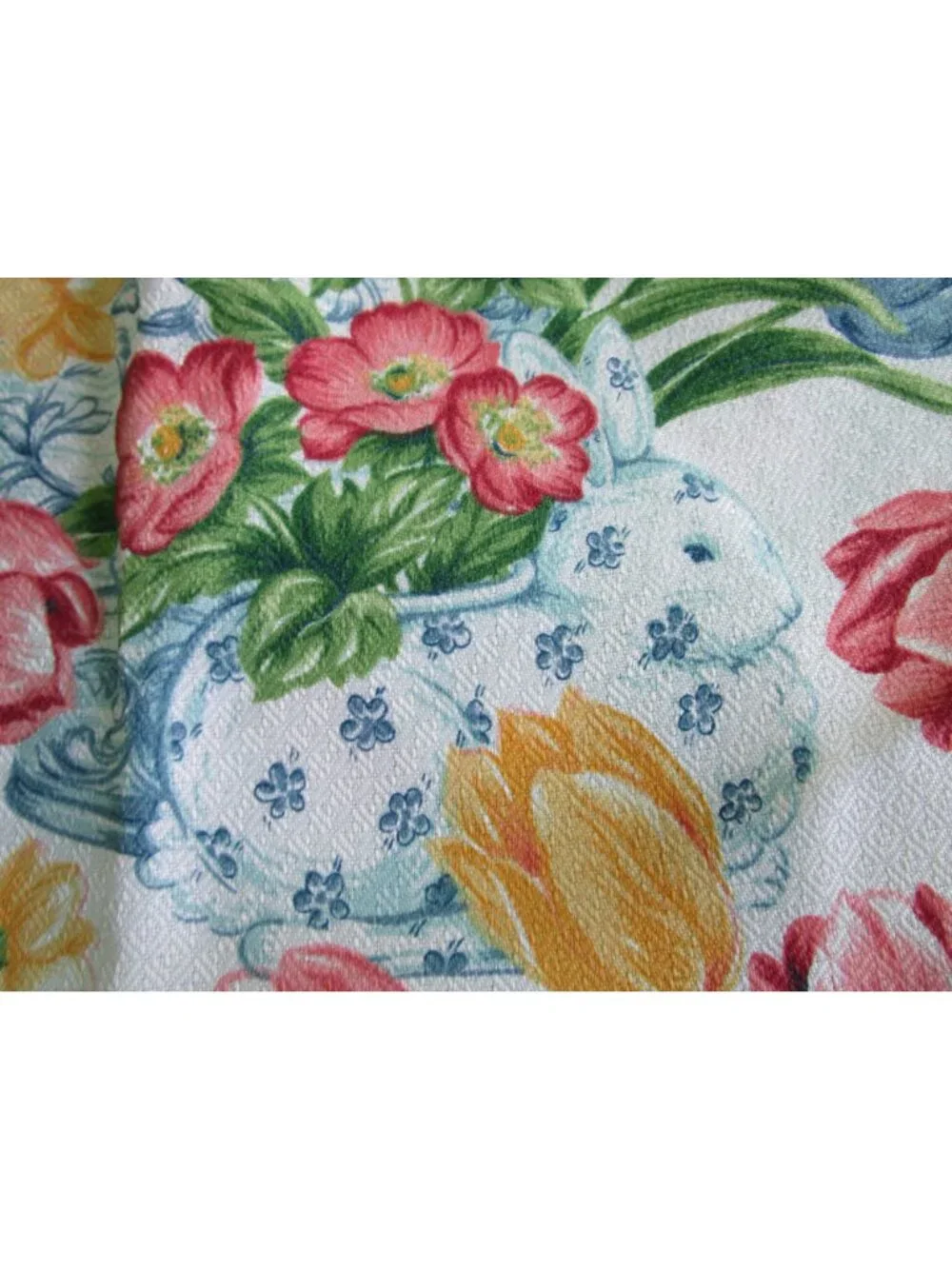 Easter Delft Bunny Floral Tulip Spring Polyester Napkin Set of Four Taiwan 1997